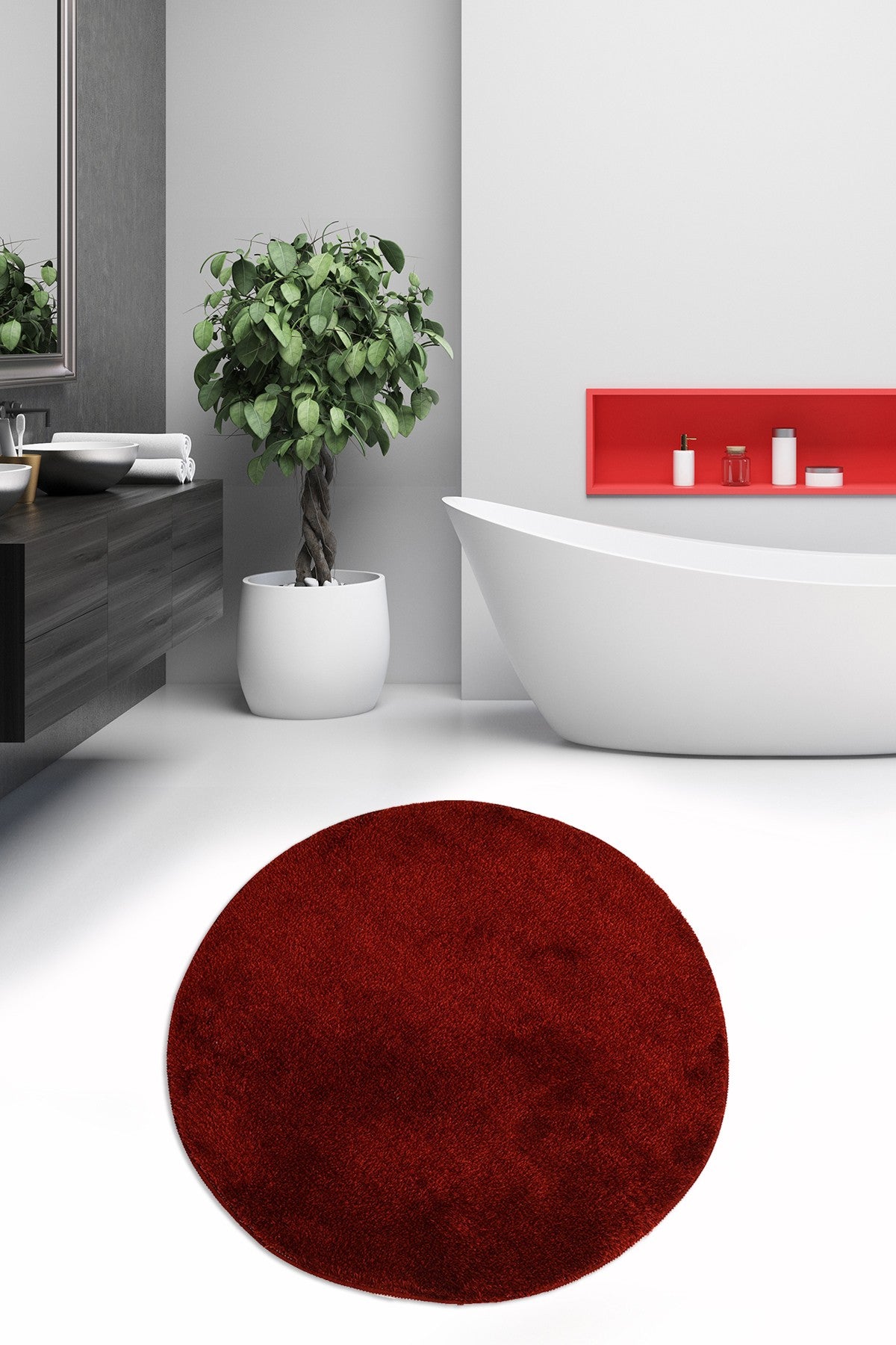 Covoraș de baie Havai, Diverse culori, Diverse configurații, Diverse dimensiuni - Roșu - Ø90x18 cm - Standard | SKU: 359CHL1715 | Covoraș de baie Havai, varianta Roșu - Ø90x18 cm - Standard, produs pentru amenajarea locuinței, disponibil online în România la CasaMob