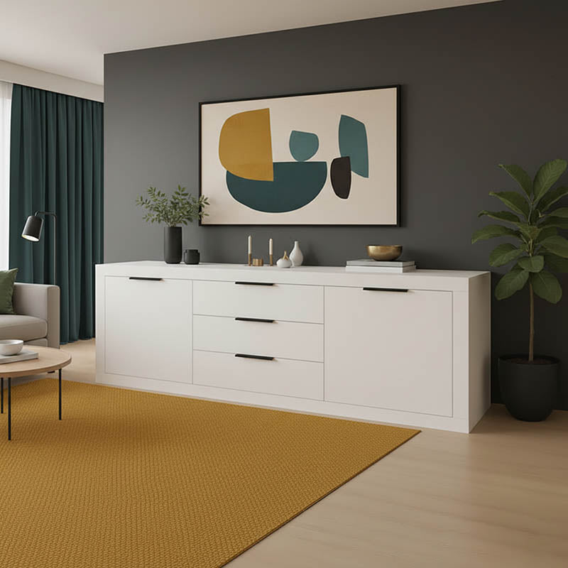 Bufet modern cu depozitare Doha, Alb, Lemn, 210x45x81cm