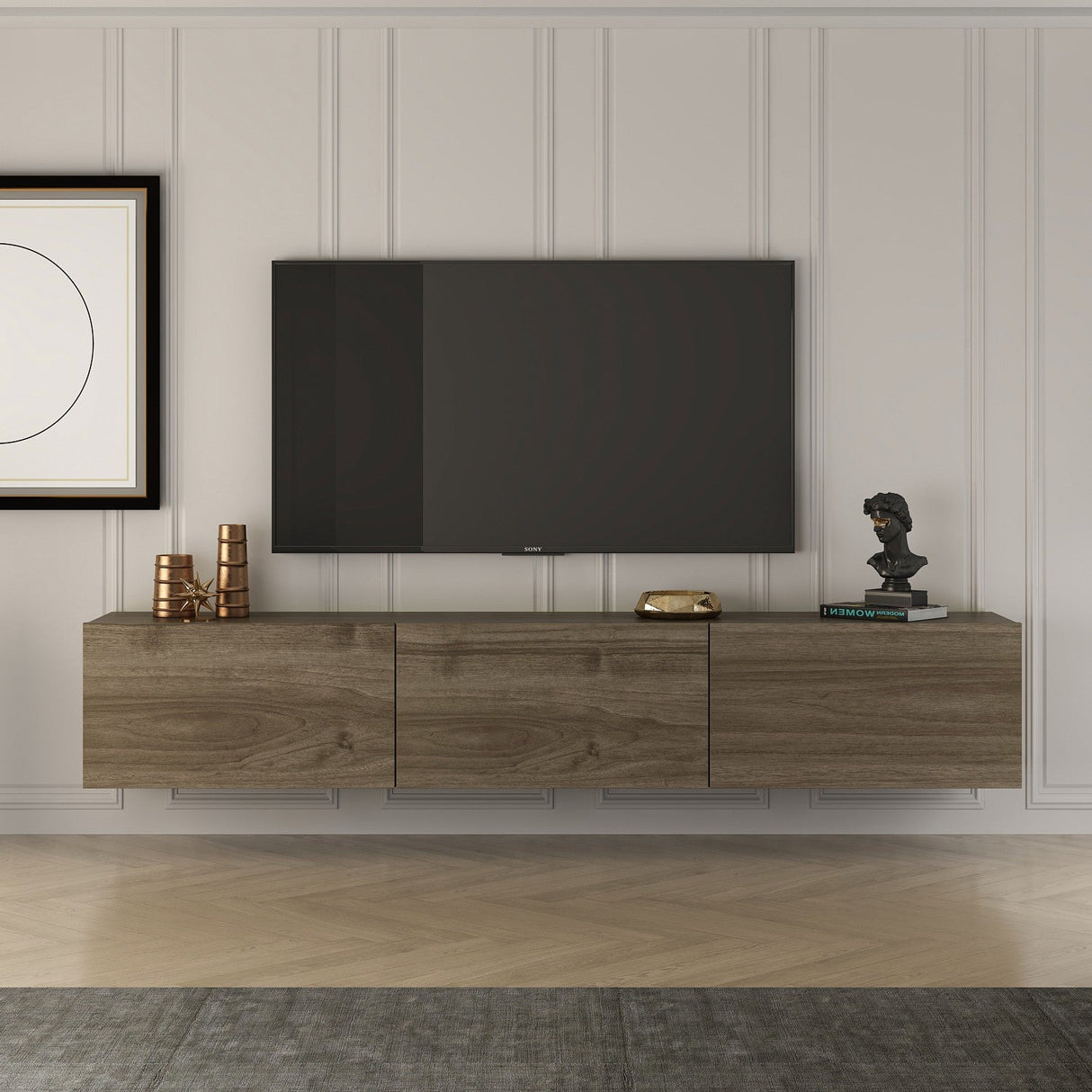 Comodă TV West, Diverse culori, 150x32x30 cm - Nuc | SKU: 362ANT1153 | Comodă TV West, 150x32x30 cm, varianta Nuc, produs pentru amenajarea locuinței, disponibil online în România la CasaMob