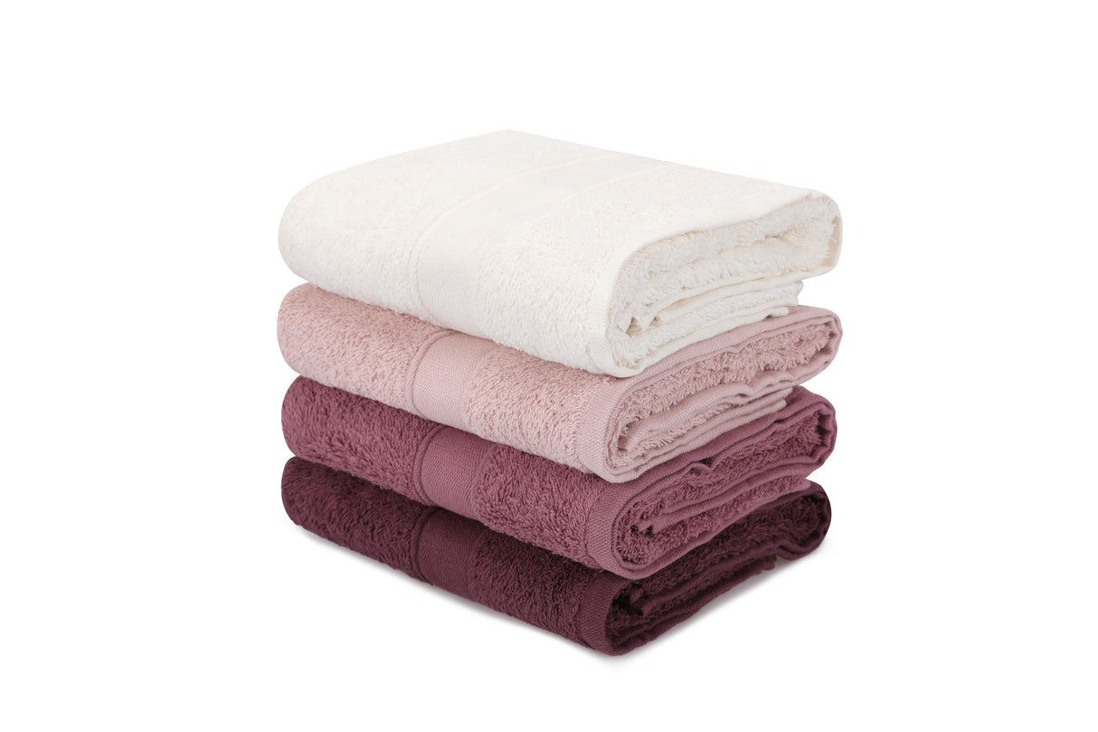 Set prosoape de baie 4 bucăți Ruby 50, Alb - Pudră - Mov - Bordo, 50x90 cm