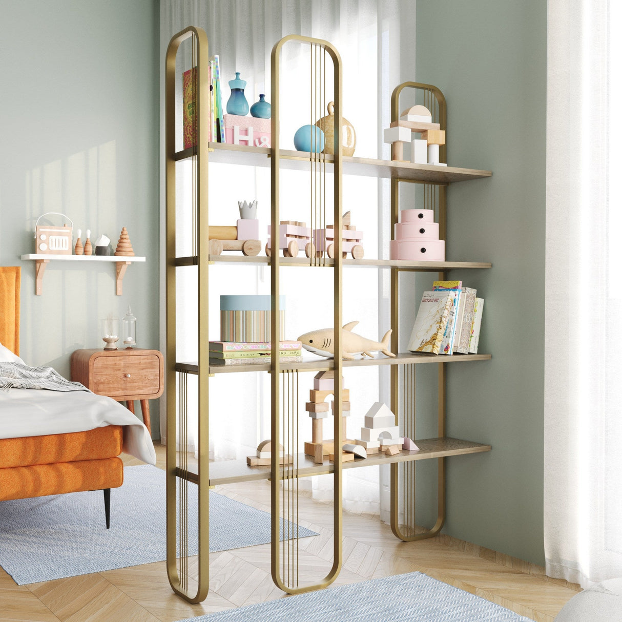 Biblioteca Lux Sierra 4 Rafturi, Cadru Metal (diverse dimensiuni) - Auriu, SKU 379VLV1306