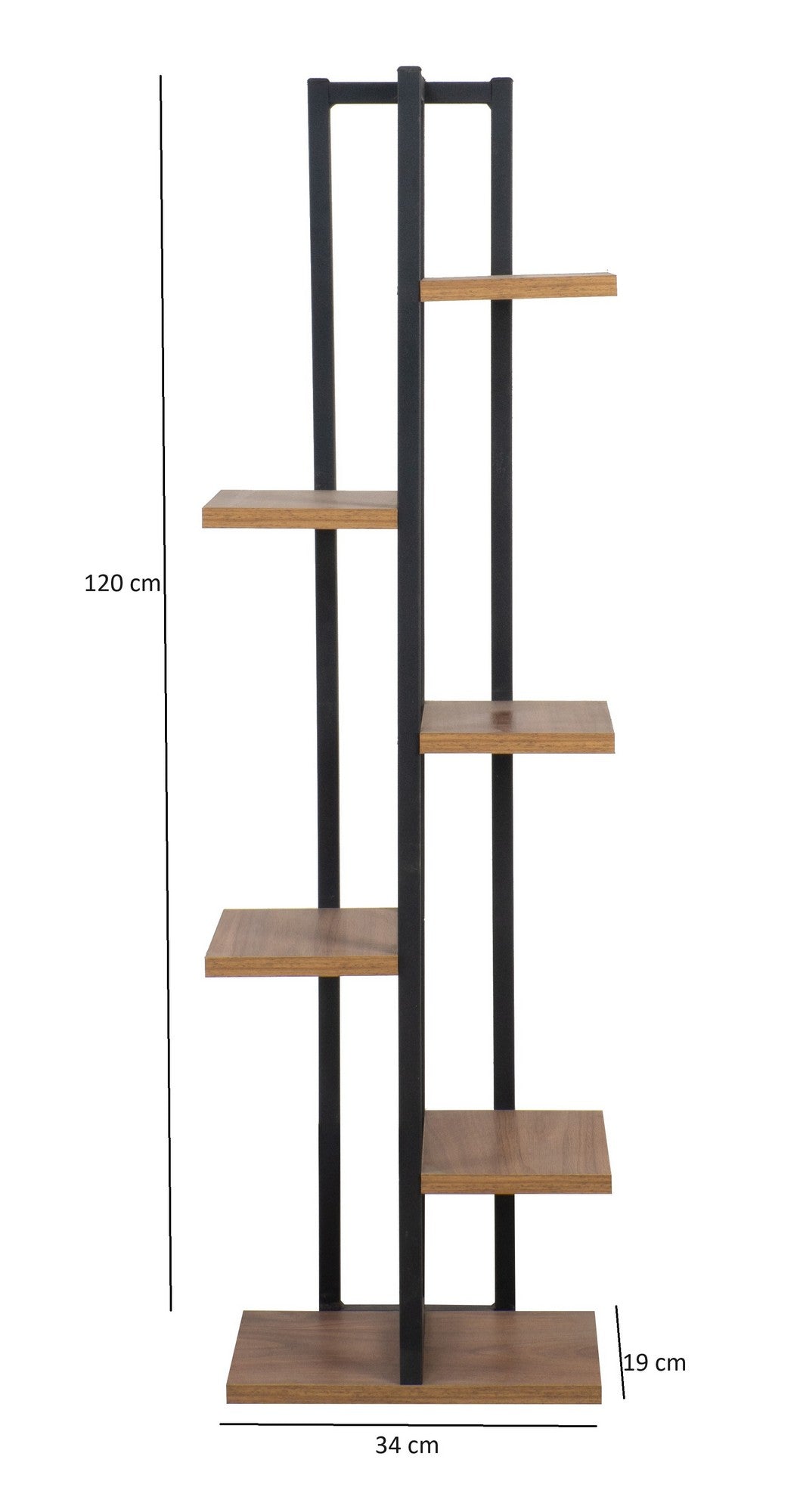 Bibliotecă Nina, Pin atlantic - Negru, 34x19x120 cm