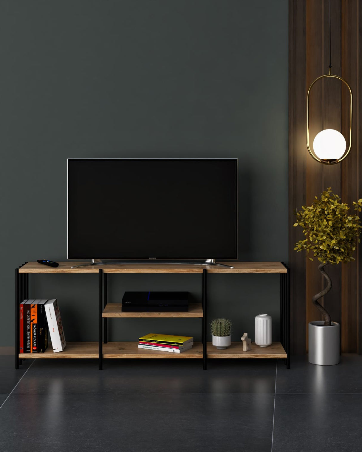 Comodă TV Nina, Negru, 124x26x46 cm