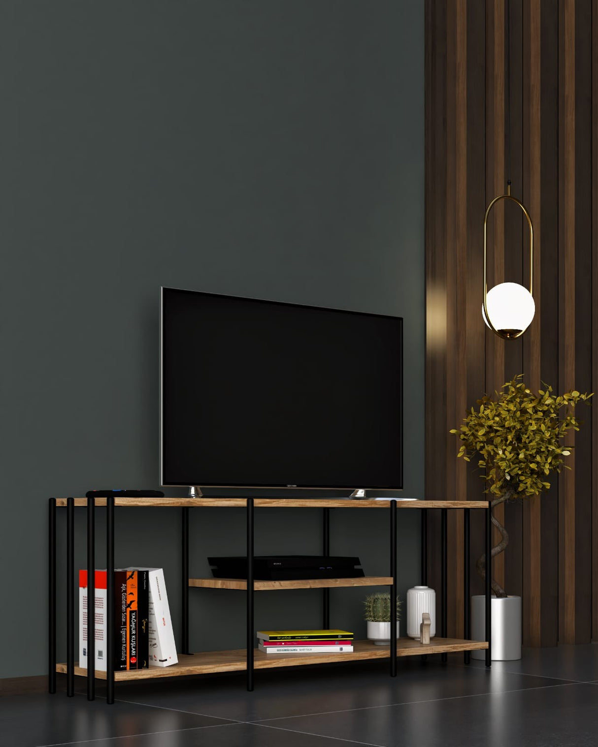 Comodă TV Nina, Negru, 124x26x46 cm