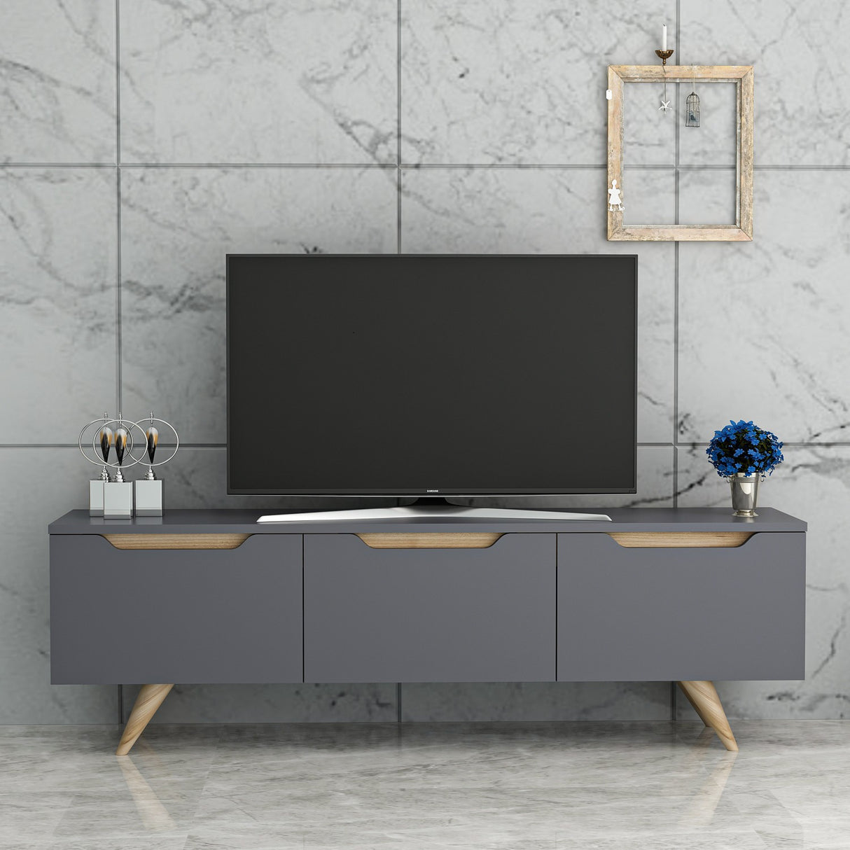 Comodă TV Prag, Antracit - Stejar, 150x35x44 cm