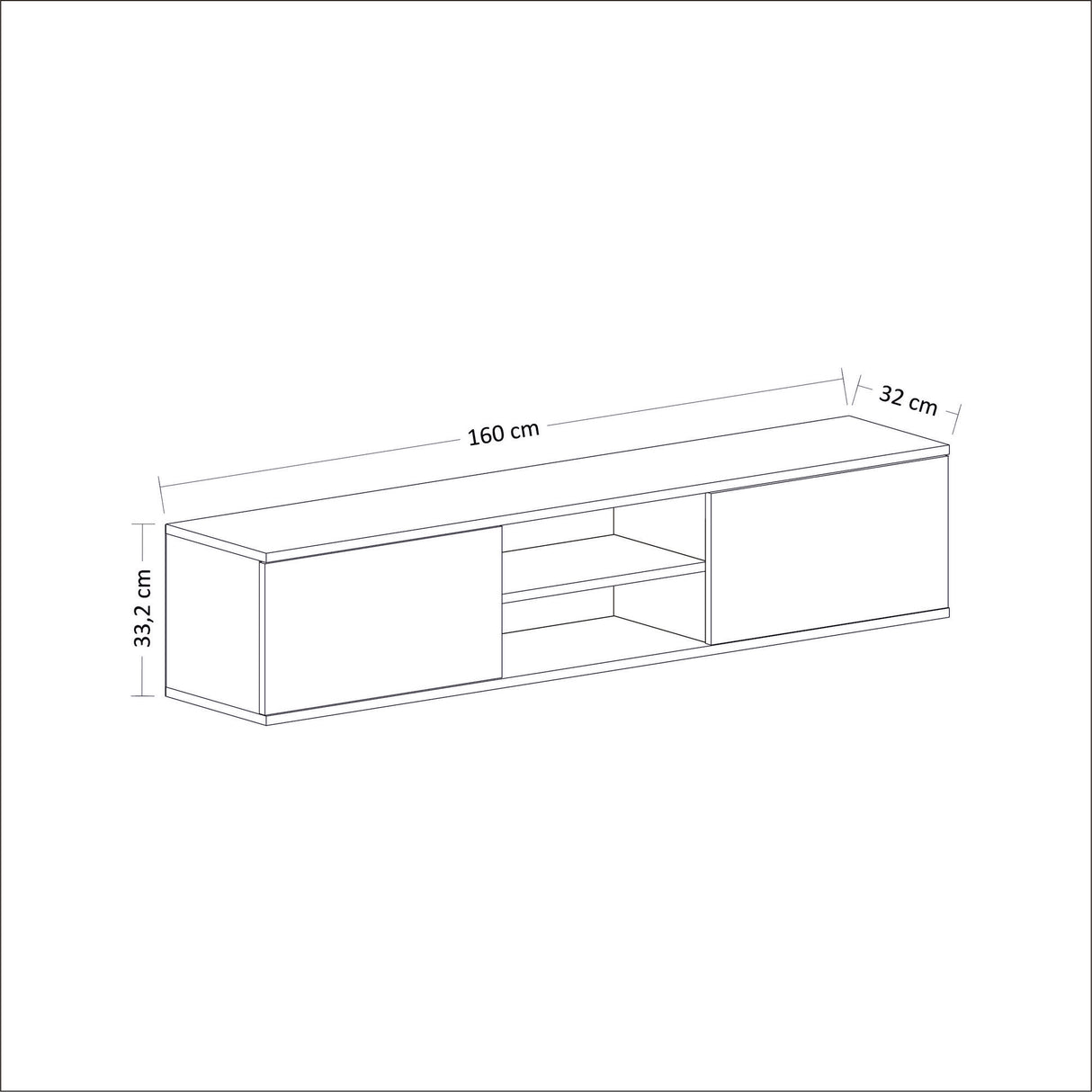 Comodă TV Ayze, Antracit - Nuc - Alb, 160x32x33 cm