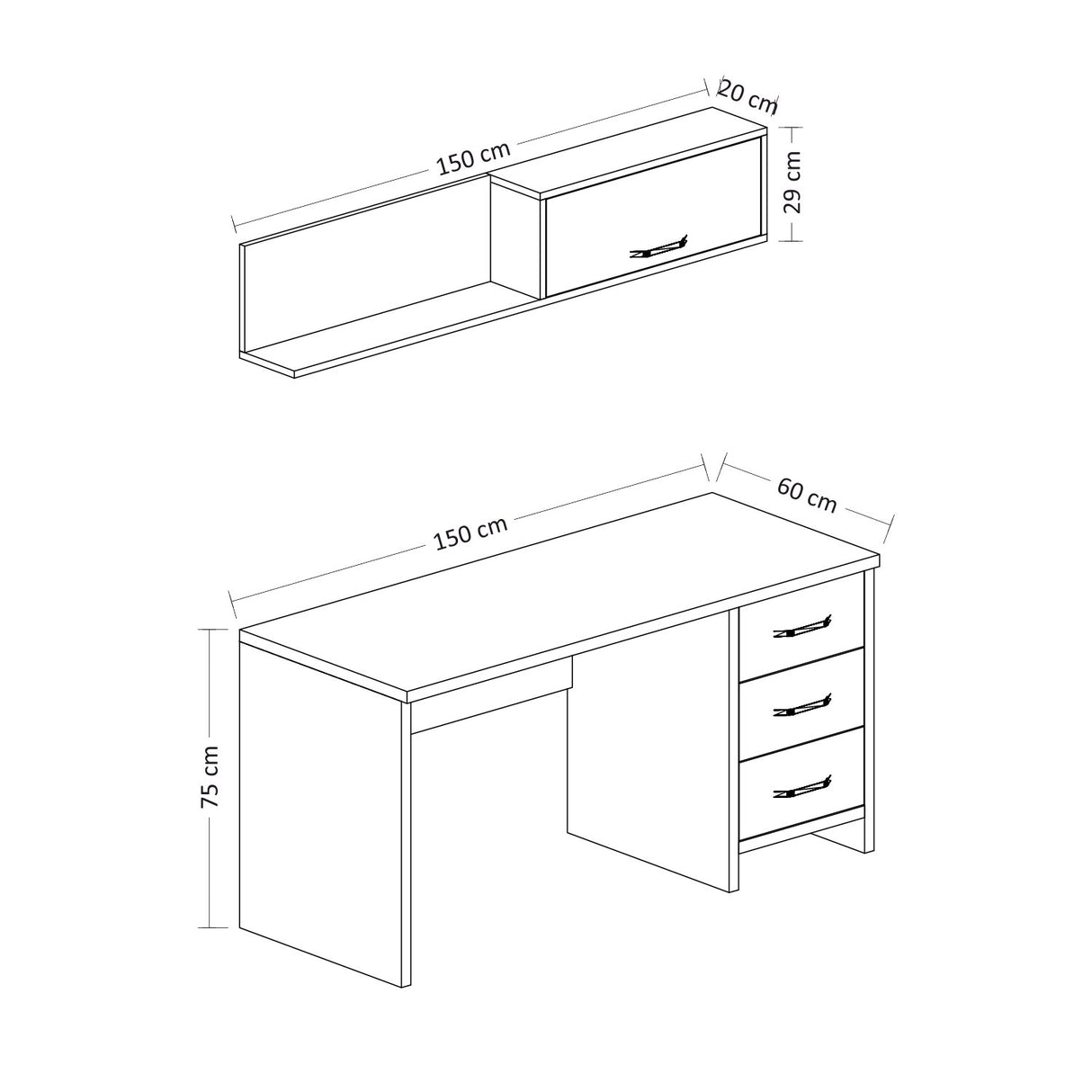 Birou Troy, Alb, 150x60x75 cm