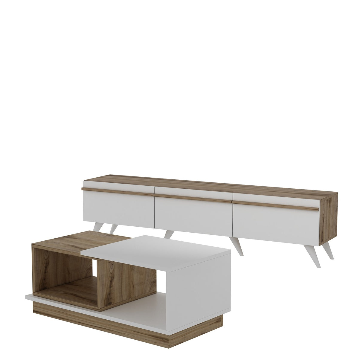Set mobilă pentru sufragerie Valentina, Alb - Sapphire, 180x35x42 cm