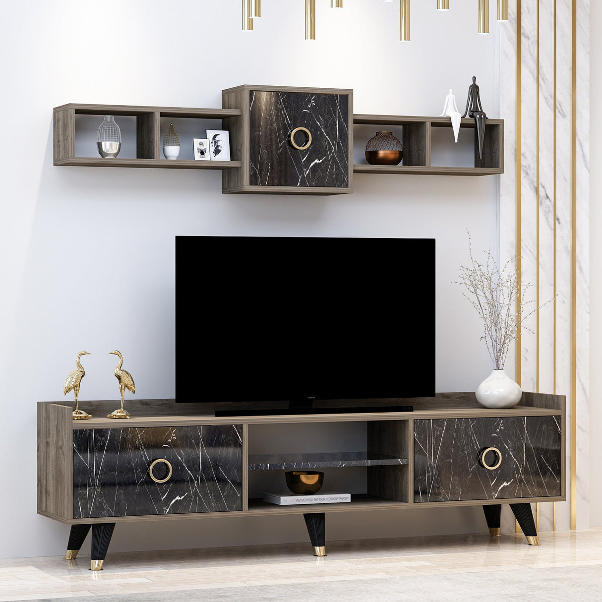 Comodă TV Rosa, Diverse culori, Diverse dimensiuni - Marble - 180x35x52 cm | SKU: 382NRC1117 | Comodă TV Rosa, varianta Marble - 180x35x52 cm, produs pentru amenajarea locuinței, disponibil online în România la CasaMob