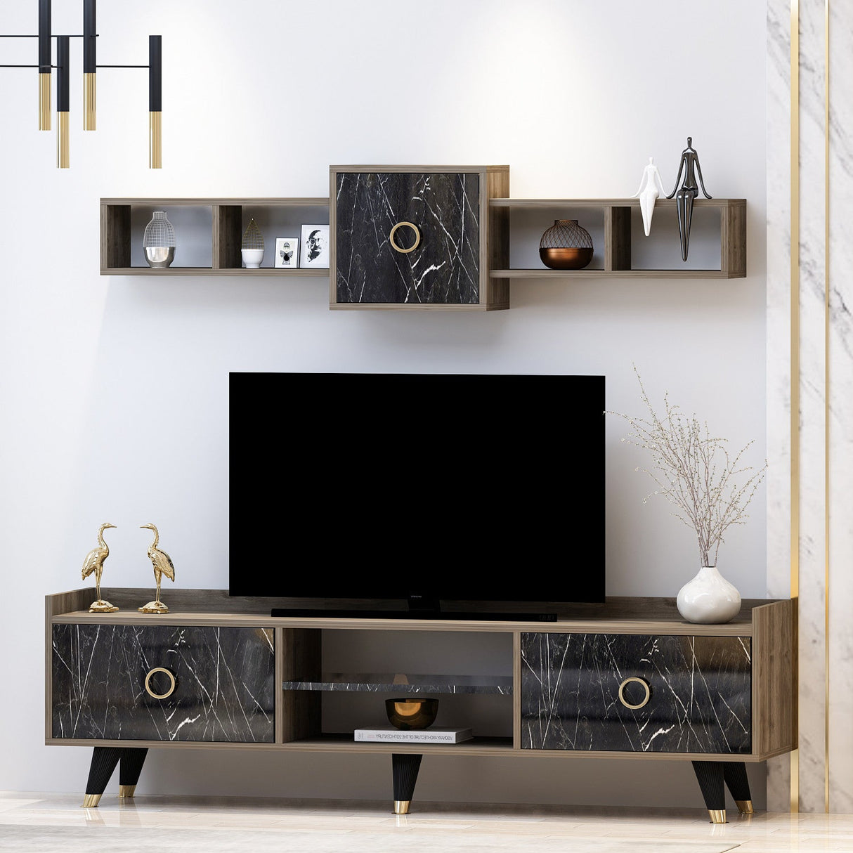 Comodă TV Rosa, Diverse culori, Diverse dimensiuni - Marble - 180x35x52 cm | SKU: 382NRC1117 | Comodă TV Rosa, varianta Marble - 180x35x52 cm, produs pentru amenajarea locuinței, disponibil online în România la CasaMob