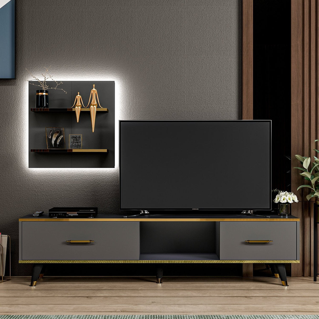 Comodă TV Aren, Diverse culori, 180x35x44 cm - Antracit | SKU: 382NRC1126 | Comodă TV Aren, 180x35x44 cm, varianta Antracit, produs pentru amenajarea locuinței, disponibil online în România la CasaMob