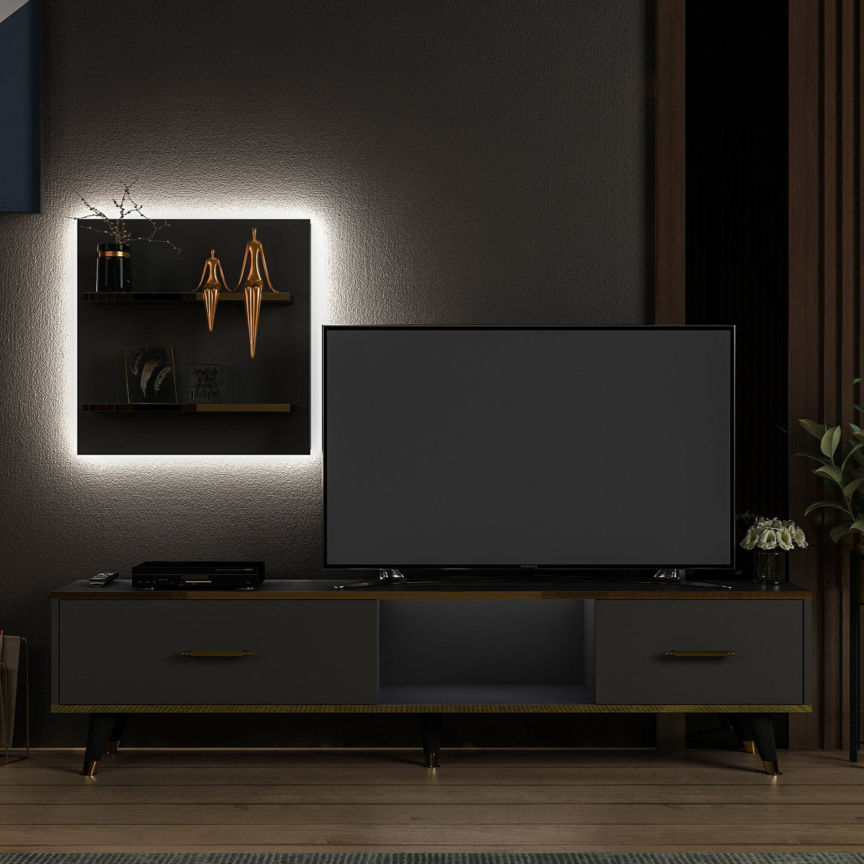 Comodă TV Aren, Diverse culori, 180x35x44 cm - Antracit | SKU: 382NRC1126 | Comodă TV Aren, 180x35x44 cm, varianta Antracit, produs pentru amenajarea locuinței, disponibil online în România la CasaMob