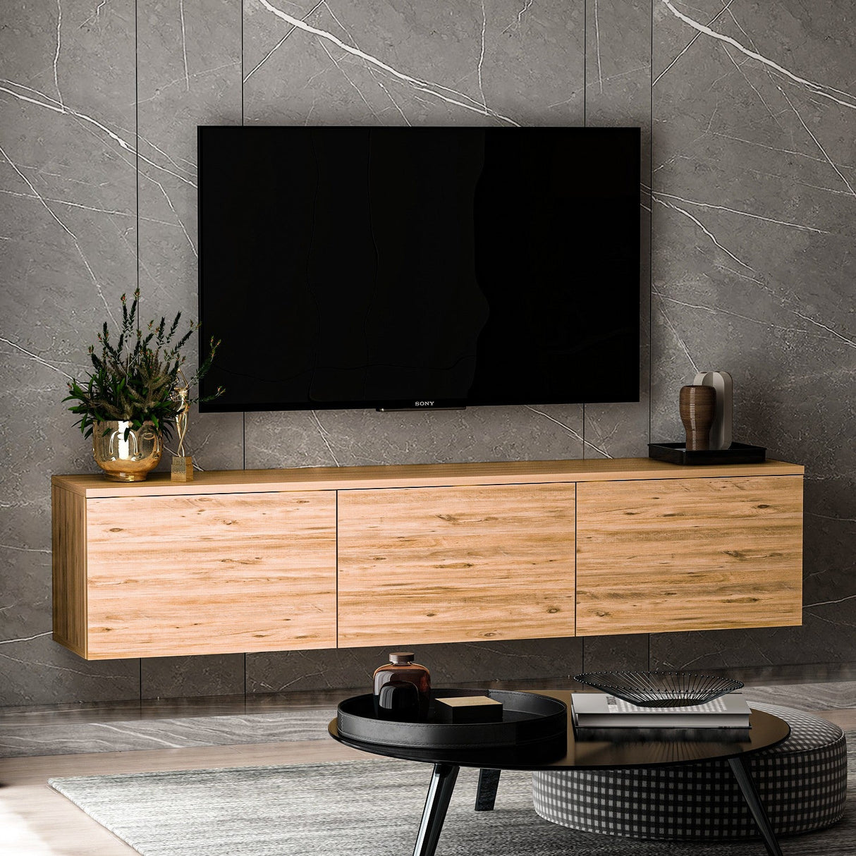Comodă TV Neon, Diverse culori, 160x32x35 cm - Pin atlantic | SKU: 382NRC1132 | Comodă TV Neon, 160x32x35 cm, varianta Pin atlantic, produs pentru amenajarea locuinței, disponibil online în România la CasaMob
