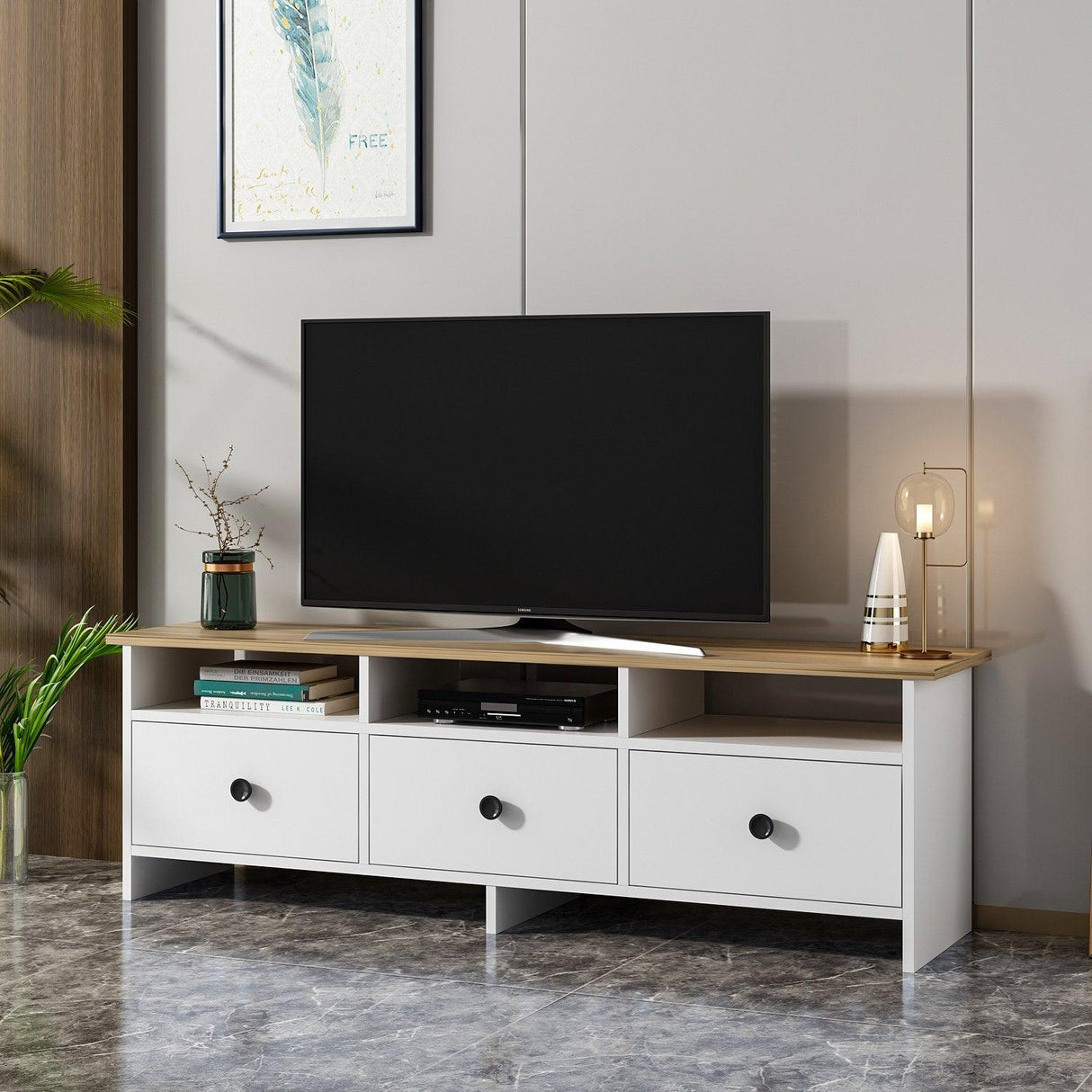 Comodă TV Oslo, Diverse culori, 150x36x47 cm - Alb - Sapphire | SKU: 382NRC1137 | Comodă TV Oslo, 150x36x47 cm, varianta Alb - Sapphire, produs pentru amenajarea locuinței, disponibil online în România la CasaMob