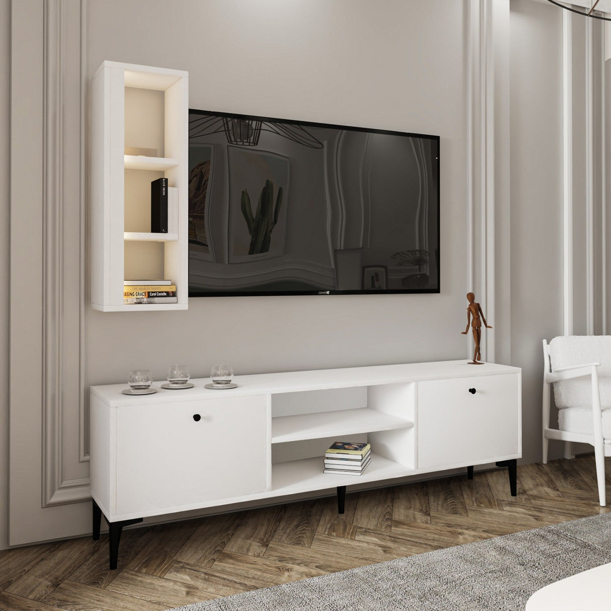 Comodă TV Bien, Diverse culori, 150x30x48 cm - Alb | SKU: 382NRC1140 | Comodă TV Bien, 150x30x48 cm, varianta Alb, produs pentru amenajarea locuinței, disponibil online în România la CasaMob
