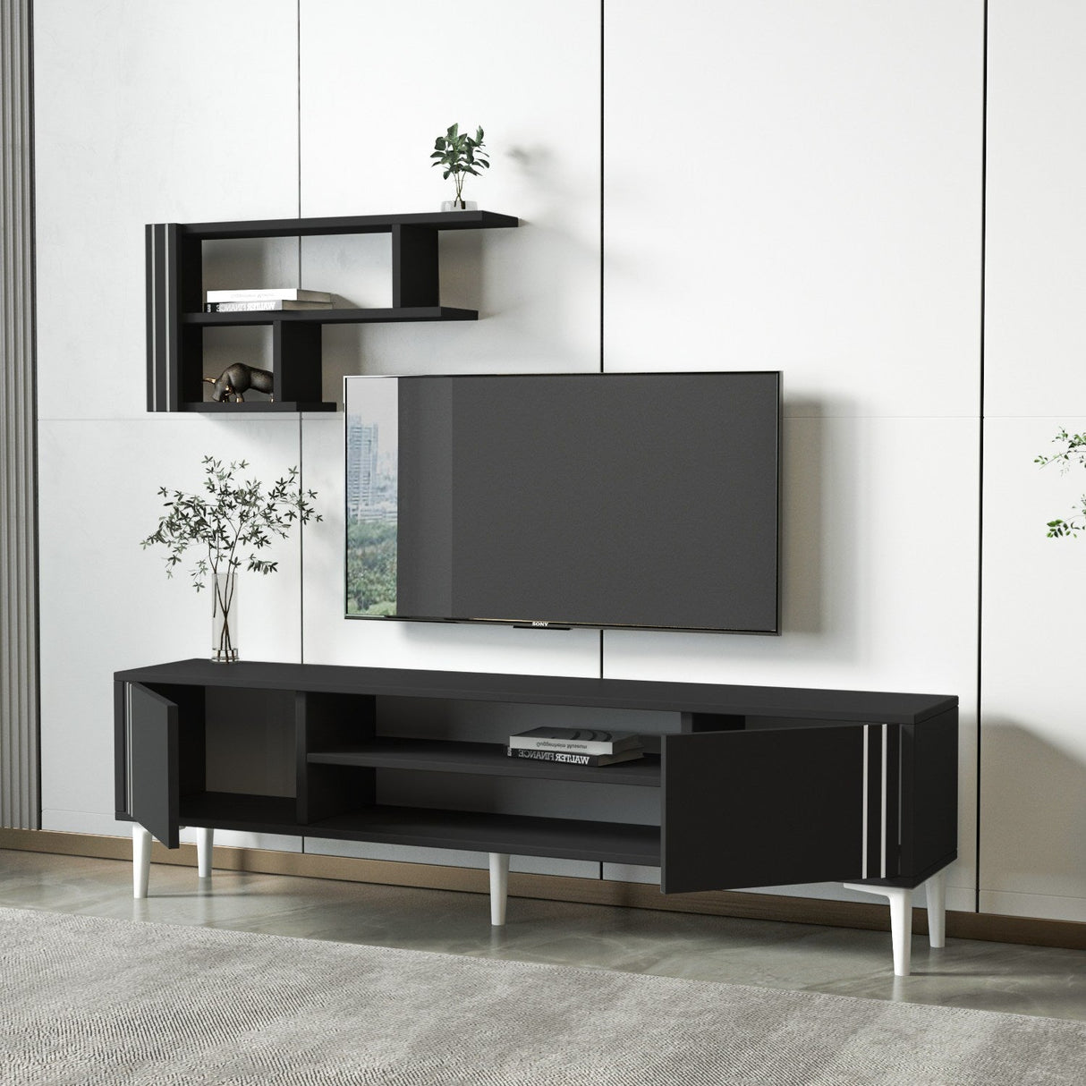 Comodă TV Snow Set, Diverse culori, 140x30x45 cm - Antracit | SKU: 382NRC1147 | Comodă TV Snow Set, 140x30x45 cm, varianta Antracit, produs pentru amenajarea locuinței, disponibil online în România la CasaMob