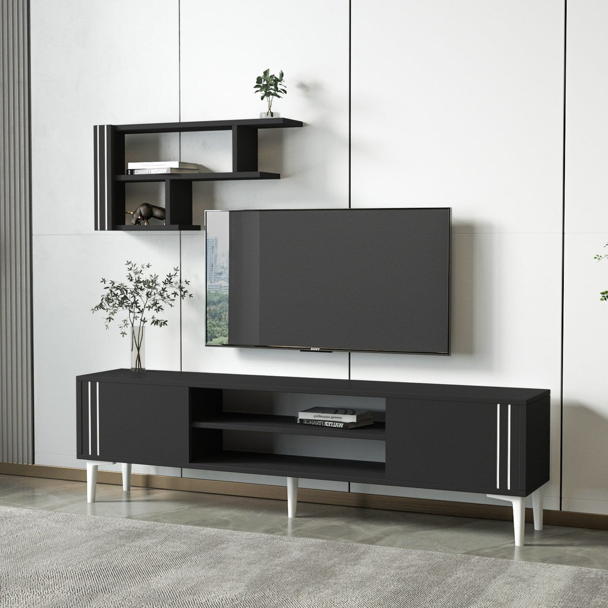 Comodă TV Snow Set, Diverse culori, 140x30x45 cm - Antracit | SKU: 382NRC1147 | Comodă TV Snow Set, 140x30x45 cm, varianta Antracit, produs pentru amenajarea locuinței, disponibil online în România la CasaMob