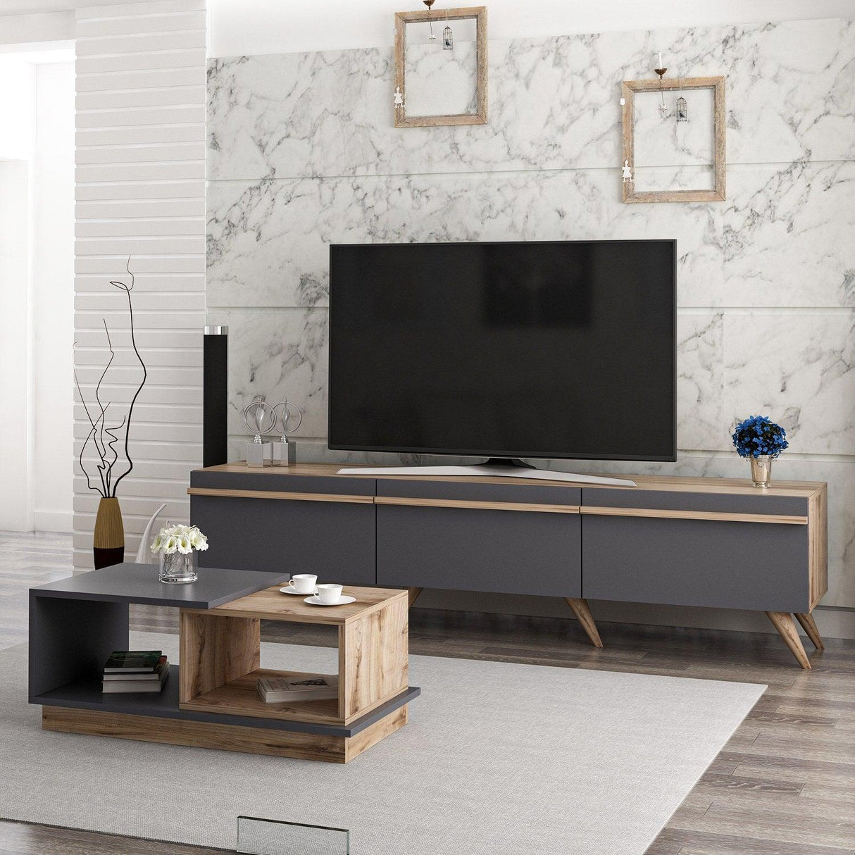 Set Mobila Sufragerie Amsterdam, Gri, 180x42x35 cm