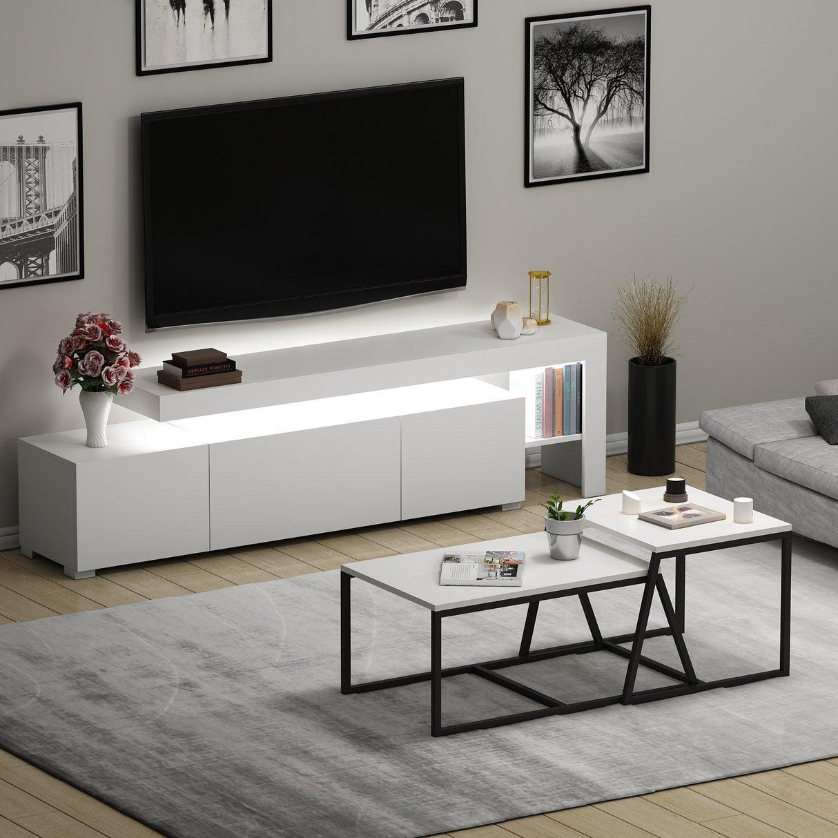 Set Mobila Sufragerie Beliz - White, Alb, 192x53x37 cm