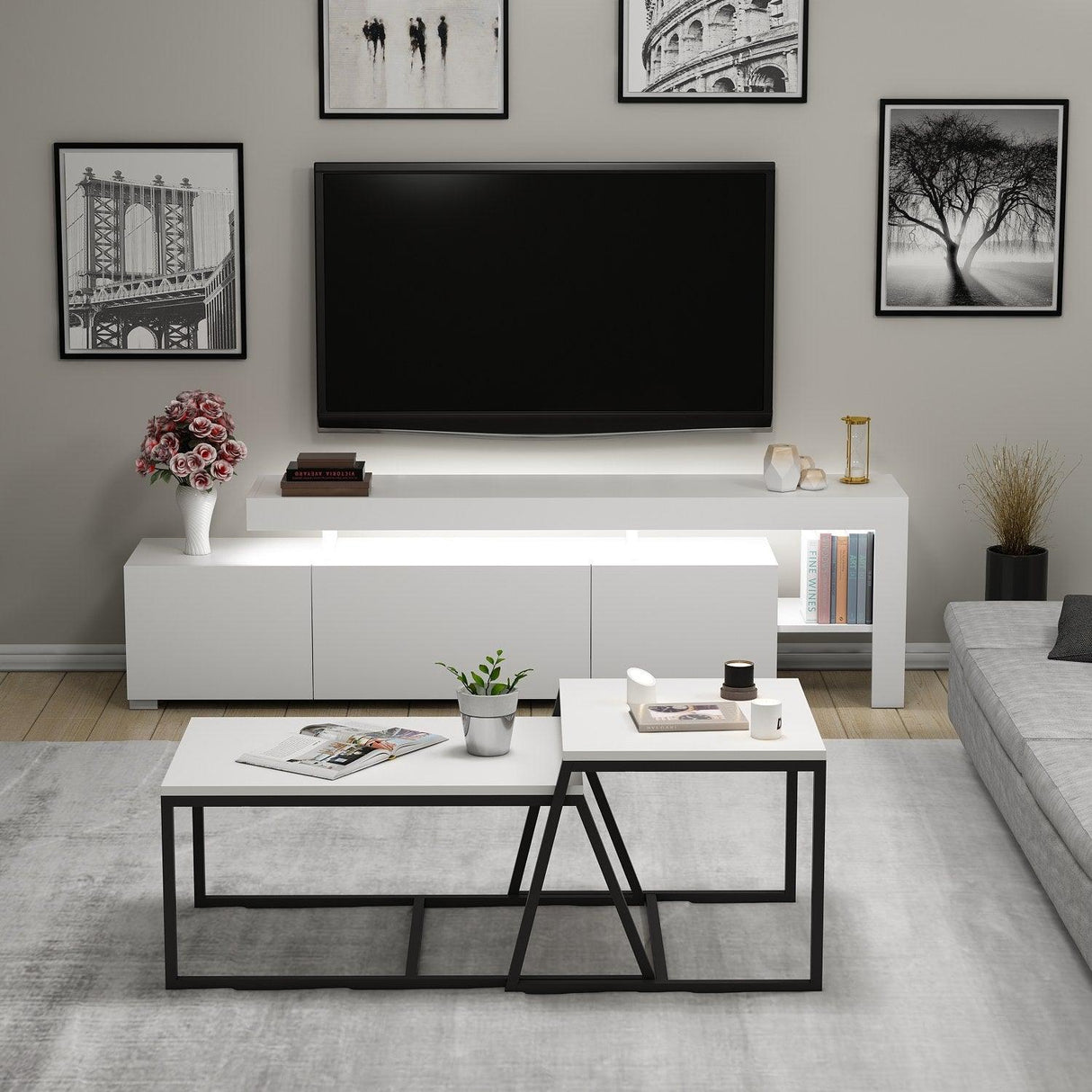 Set Mobila Sufragerie Beliz - White, Alb, 192x53x37 cm
