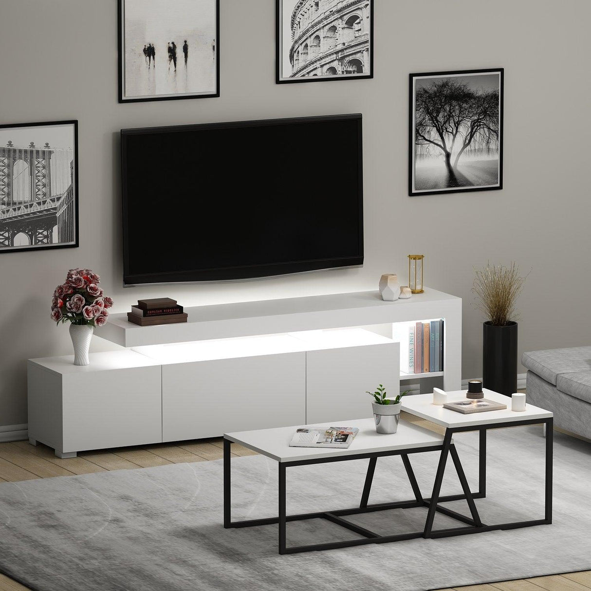 Set Mobila Sufragerie Beliz - White, Alb, 192x53x37 cm