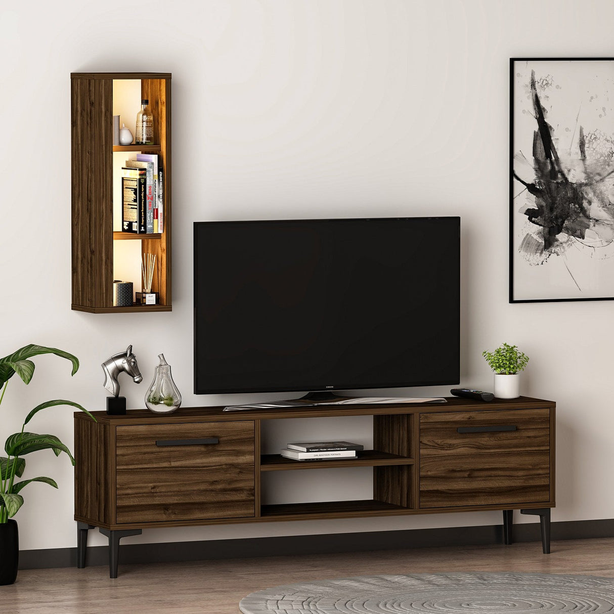 Comodă TV Bien, Diverse culori, 150x30x48 cm - Nuc | SKU: 382NRC1520 | Comodă TV Bien, 150x30x48 cm, varianta Nuc, produs pentru amenajarea locuinței, disponibil online în România la CasaMob