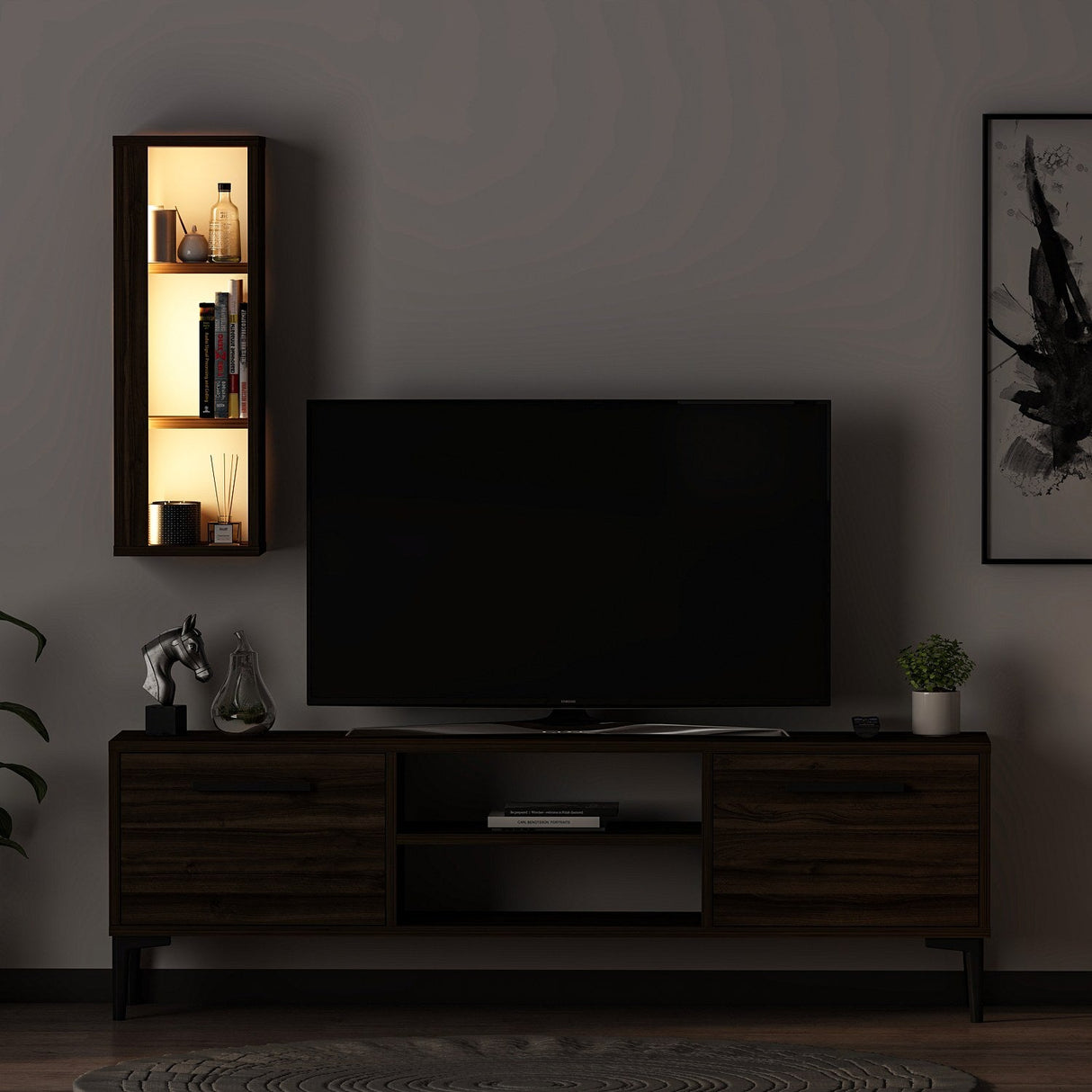 Comodă TV Bien, Diverse culori, 150x30x48 cm - Nuc | SKU: 382NRC1520 | Comodă TV Bien, 150x30x48 cm, varianta Nuc, produs pentru amenajarea locuinței, disponibil online în România la CasaMob