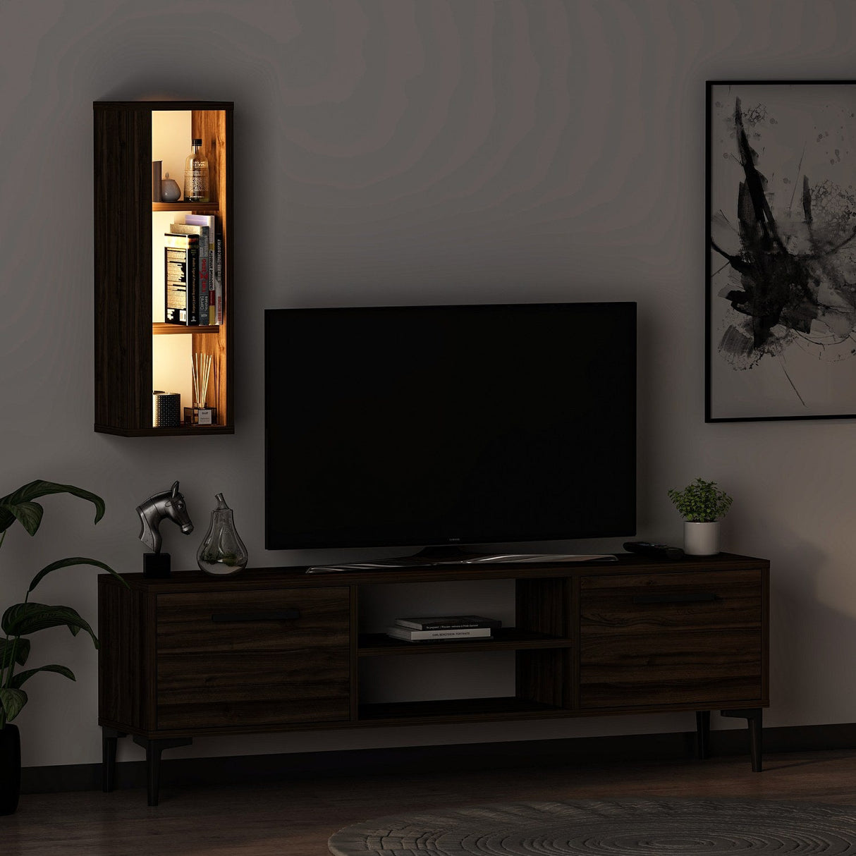 Comodă TV Bien, Diverse culori, 150x30x48 cm - Nuc | SKU: 382NRC1520 | Comodă TV Bien, 150x30x48 cm, varianta Nuc, produs pentru amenajarea locuinței, disponibil online în România la CasaMob