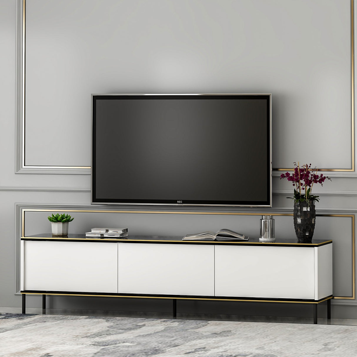 Comodă TV Imaj - Whıte, Alb, 180x35x45 cm