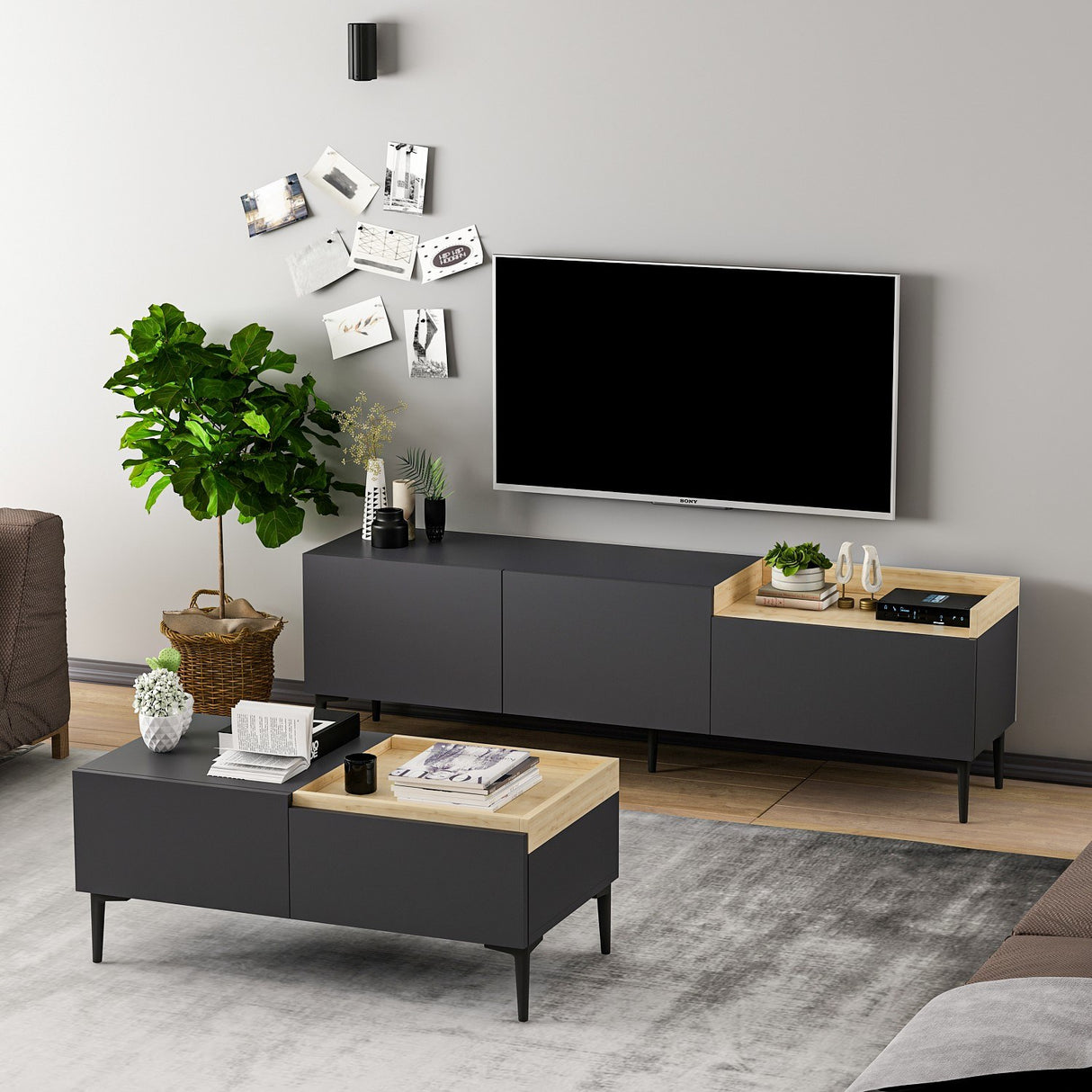 Set mobilă pentru sufragerie Mia, Antracit, 160x37x48 cm