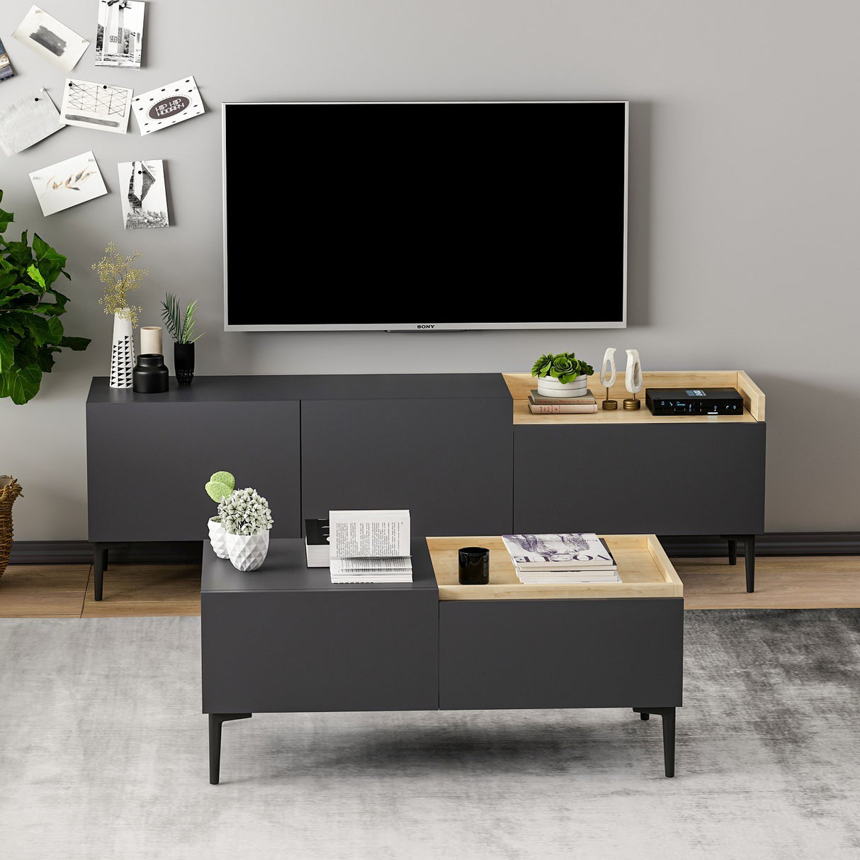 Set mobilă pentru sufragerie Mia, Antracit, 160x37x48 cm