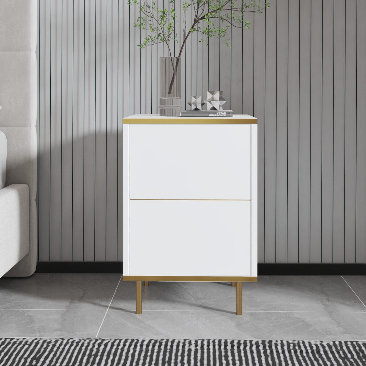 Noptieră Imaj, Diverse culori, 40x35x60 cm - Alb - Auriu | SKU: 382NRC1805 | Noptieră Imaj, 40x35x60 cm, varianta Alb - Auriu, produs pentru amenajarea locuinței, disponibil online în România la CasaMob