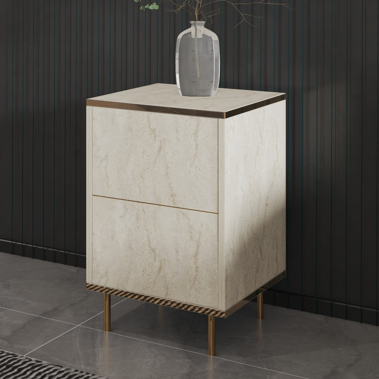 Noptieră Imaj, Diverse culori, 40x35x60 cm - Travertin - Auriu | SKU: 382NRC1808 | Noptieră Imaj, 40x35x60 cm, varianta Travertin - Auriu, produs pentru amenajarea locuinței, disponibil online în România la CasaMob