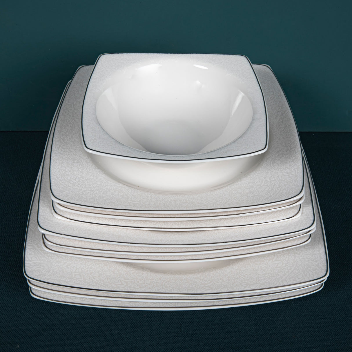 Serviciu de masă 85 bucăți GBSCR85KYT8305906, Alb - Argintiu, 26x26 cm