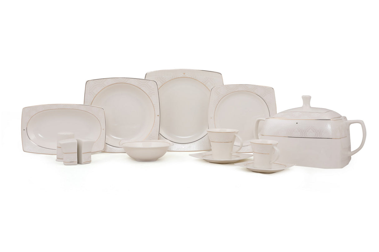Serviciu de masă 85 bucăți GBSCR85KYT8305933, Alb - Gri, 26x26 cm