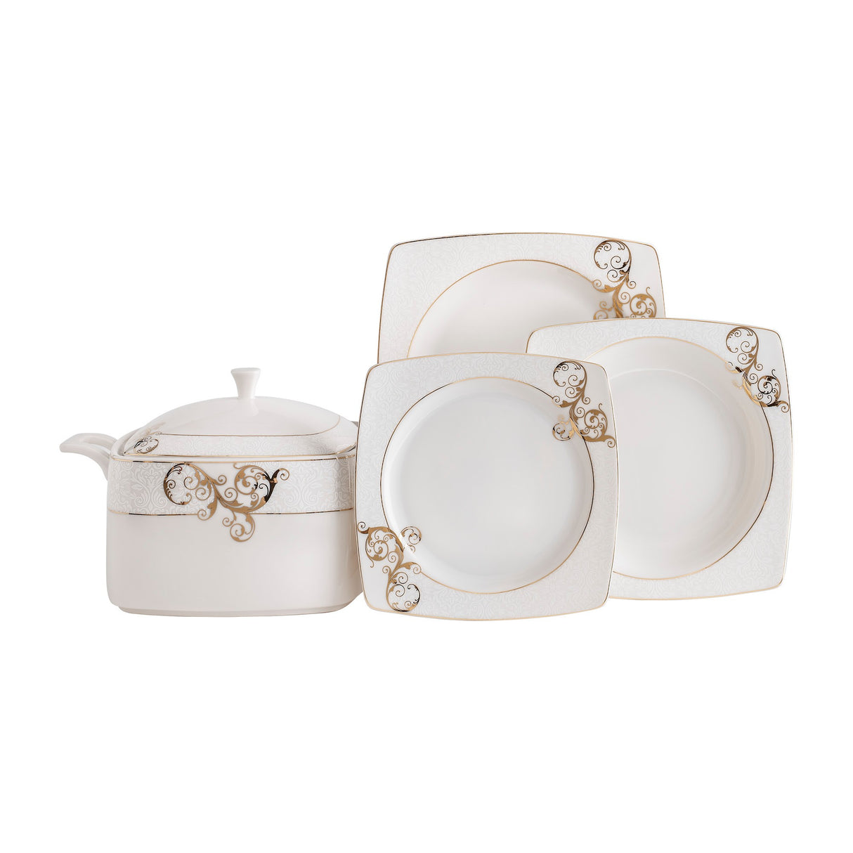 Serviciu de masă 85 bucăți GBSCR85KYT8405430, Alb - Auriu, 26x26x2 cm