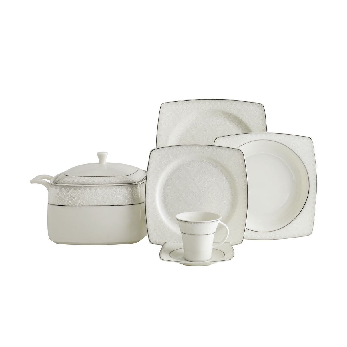 Serviciu de masă 85 bucăți GBSCR85KYT8405450, Alb - Gri, 26x26 cm