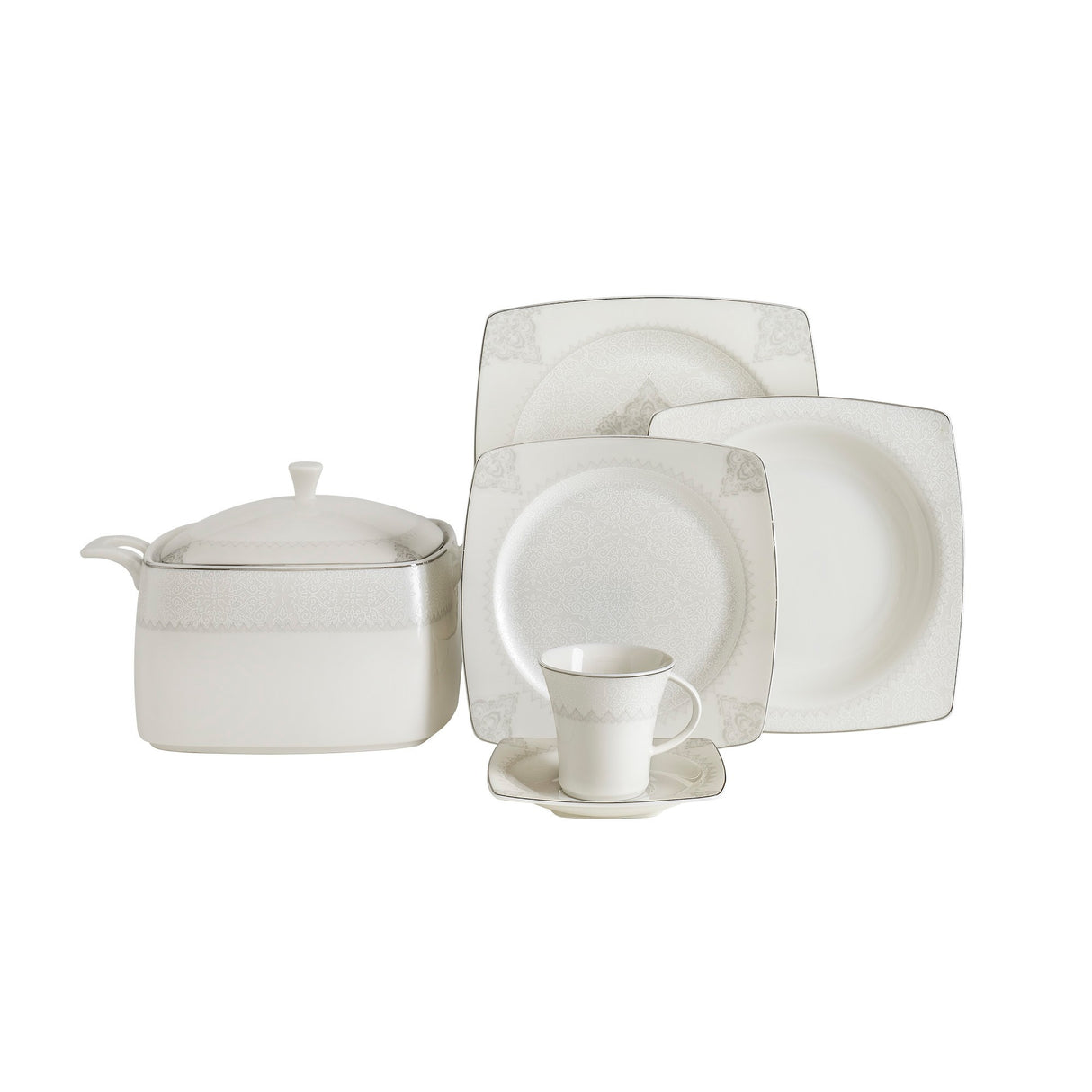 Serviciu de masă 85 bucăți GBSCR85KYT8405470, Alb - Gri, 26x26 cm