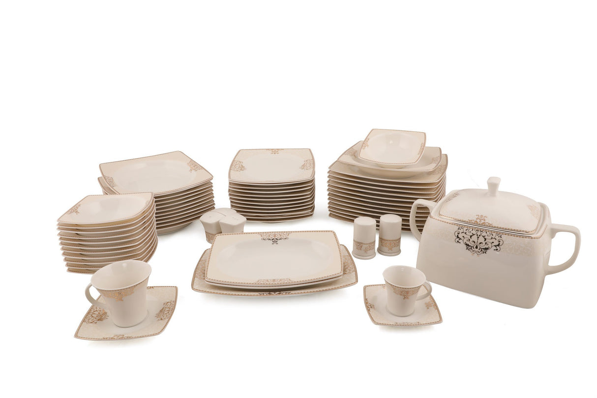 Serviciu de masă 85 bucăți GBSCR85KYT8405686, Alb - Auriu, 26x26x2 cm
