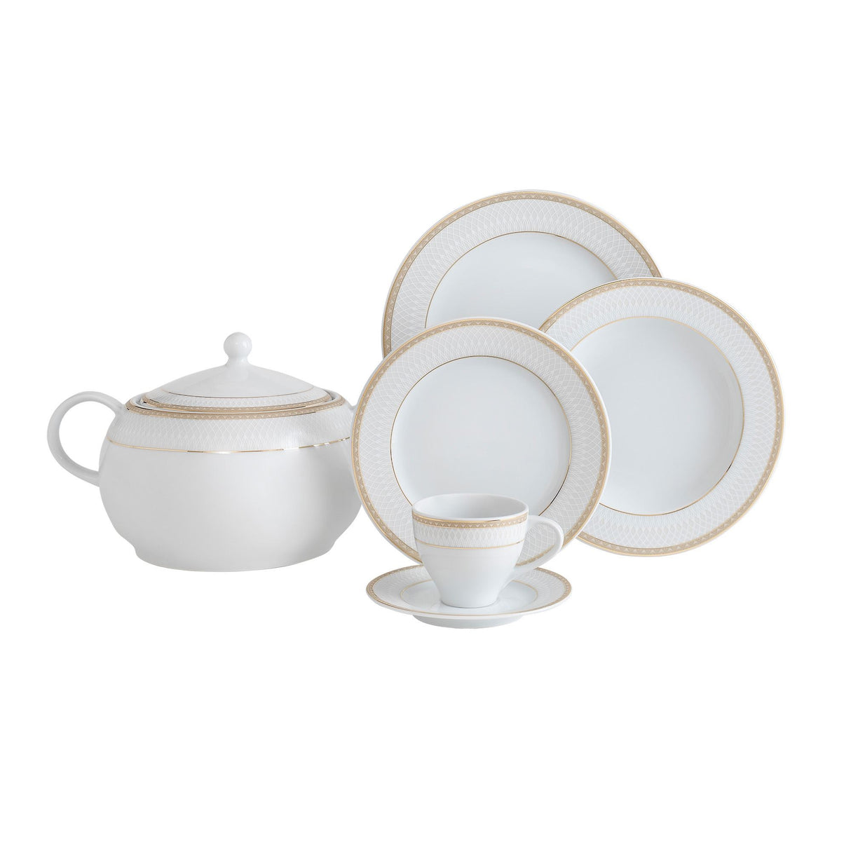 Serviciu de masă 84 bucăți TLS84YT9401268, Alb - Auriu, 26x26 cm