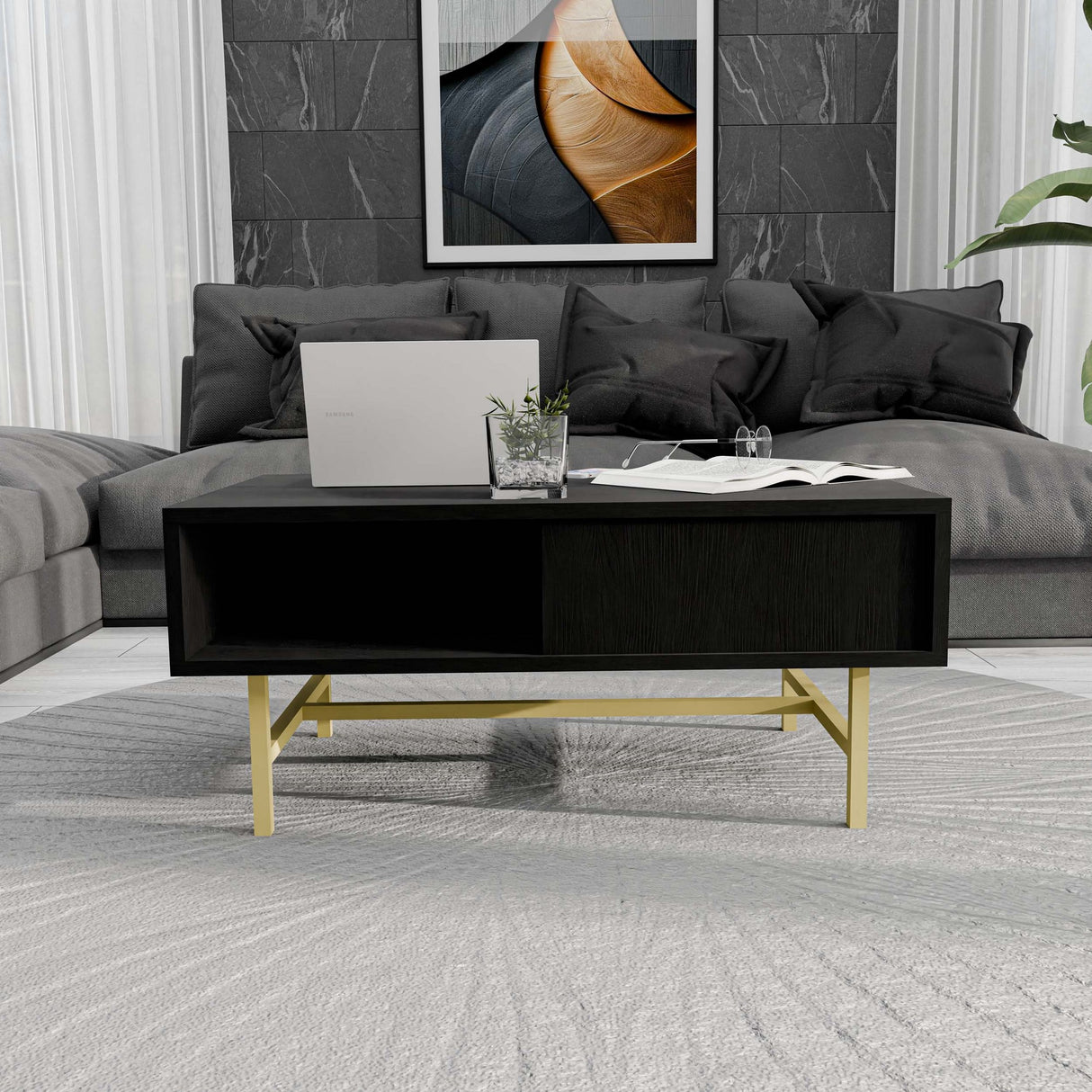 Măsuță de cafea Style 4220, Negru, 90x54x40 cm