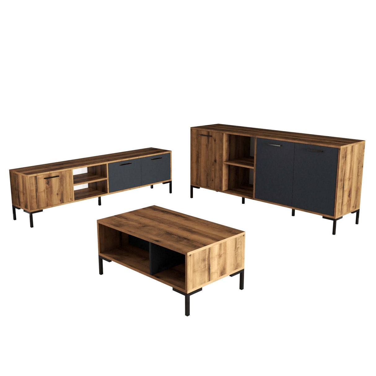 Set mobilă pentru sufragerie Set 1590-2080-1630, Nuc - Antracit, 150x34x52 cm