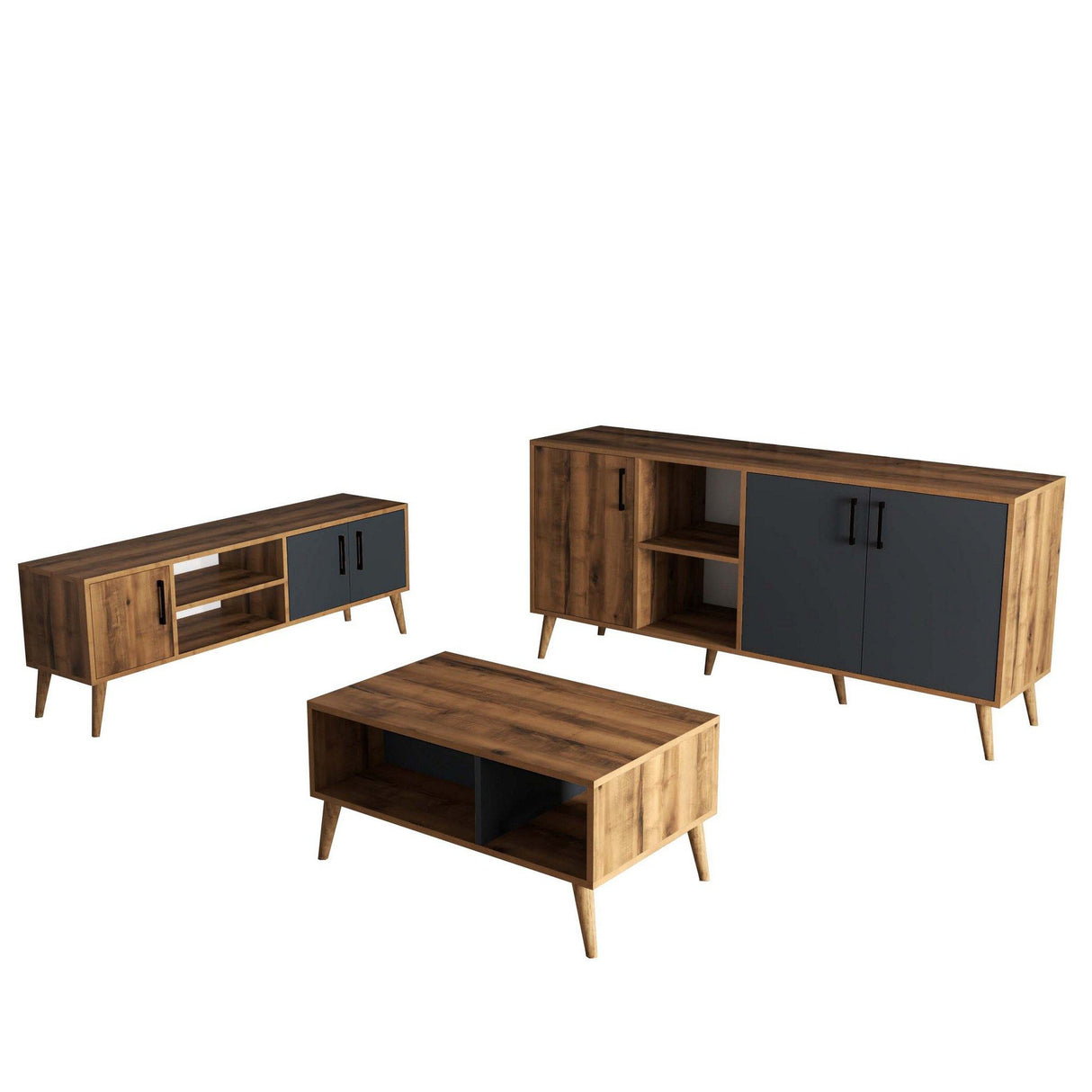 Set mobilă pentru sufragerie Set 1580-2070-1620, Nuc - Antracit, 150x34x52 cm
