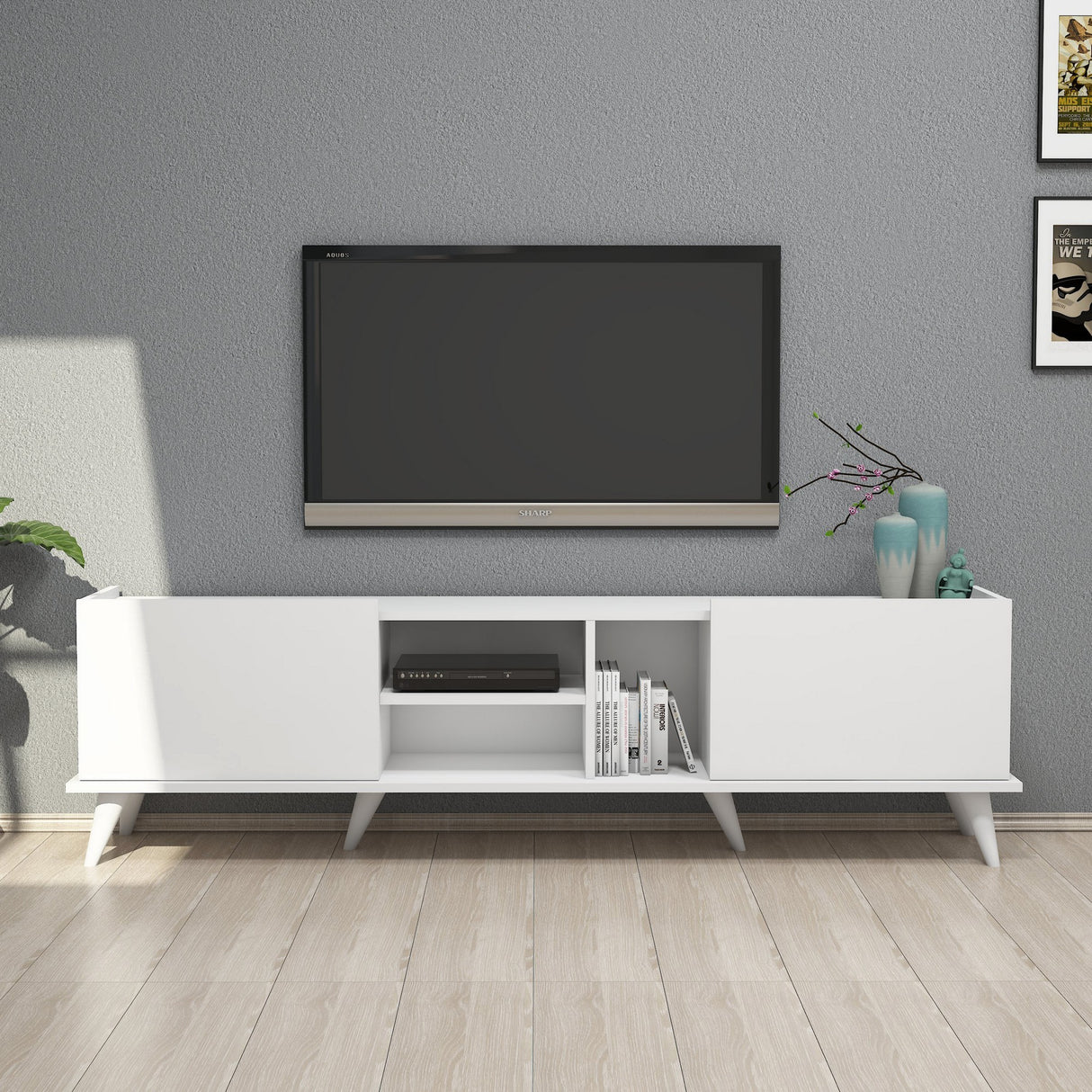 Comodă TV Elegante 1320, Alb, 180x34x52 cm