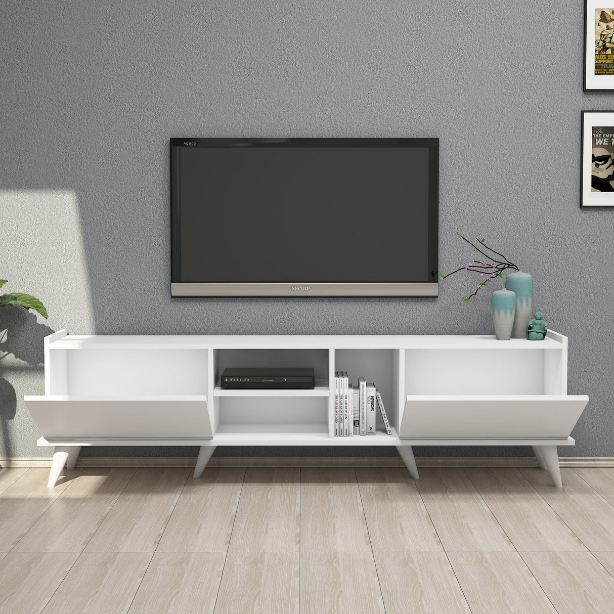 Comodă TV Elegante 1320, Alb, 180x34x52 cm