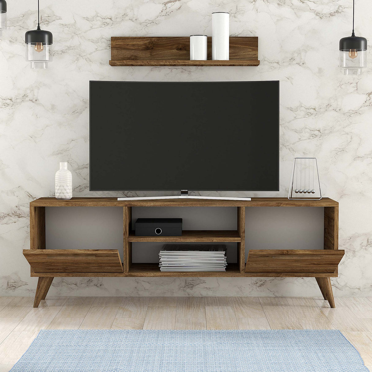 Comodă TV Senfoni 1116, Nuc, 138x30x49 cm