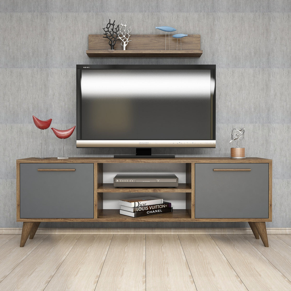 Comodă TV Senfoni 1118, Nuc - Antracit, 138x30x49 cm