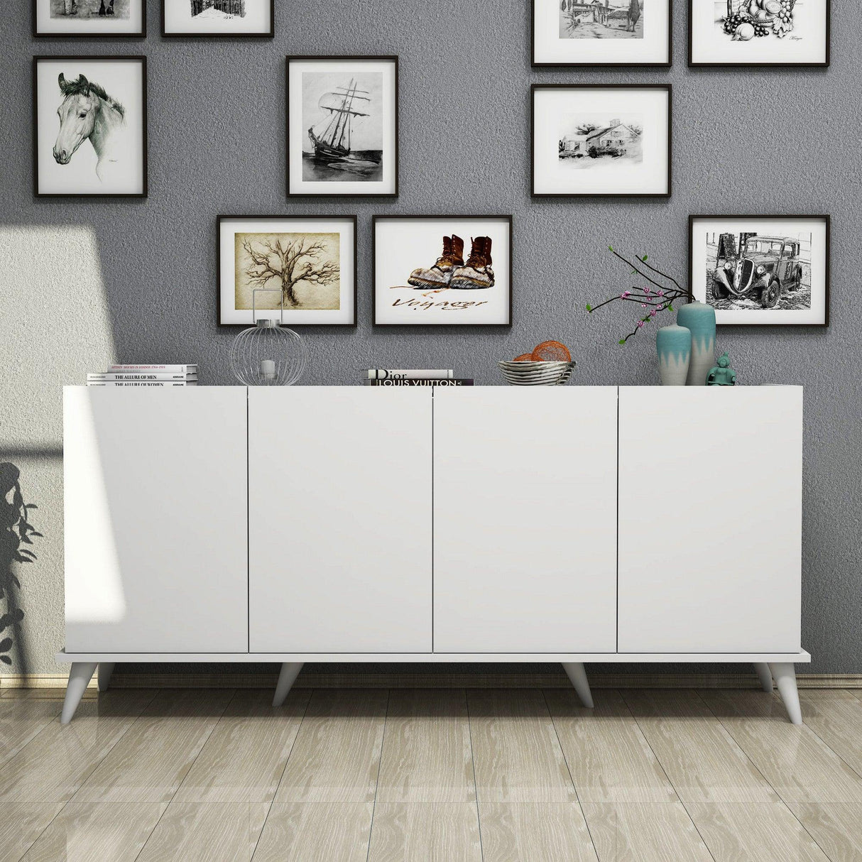 Consolă Elegante Console, Nuc, 180x81x45 cm - Alb, SKU 389MZA1126