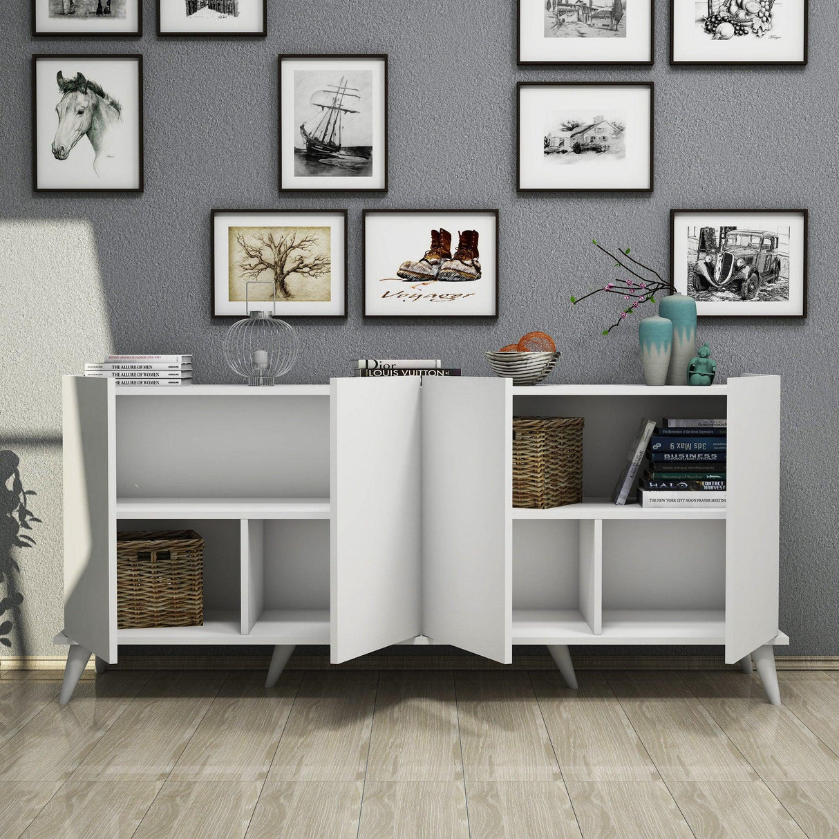Consolă Elegante Console, Nuc, 180x81x45 cm - Alb, SKU 389MZA1126