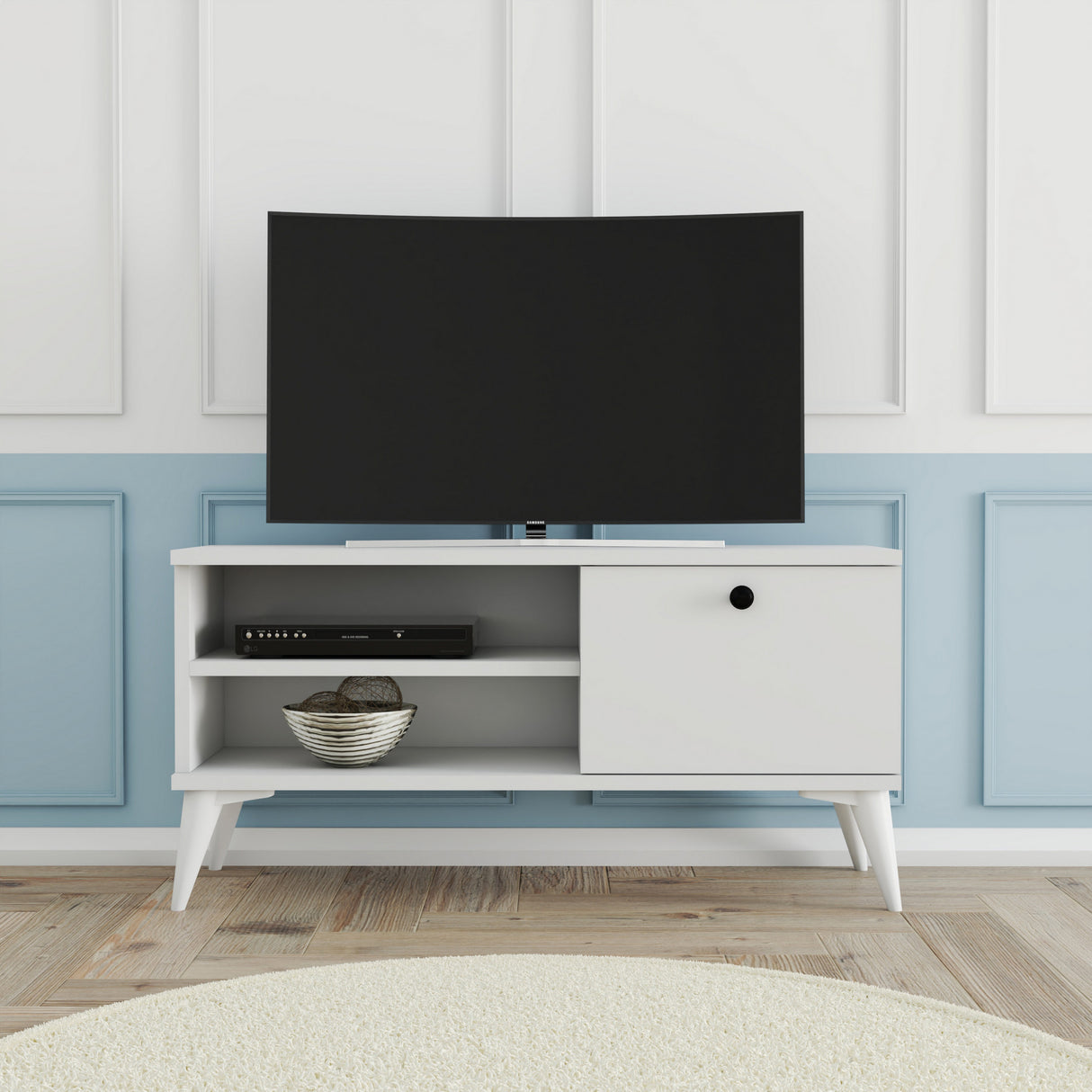 Comodă TV Retro 1554, Alb, 90x30x15 cm